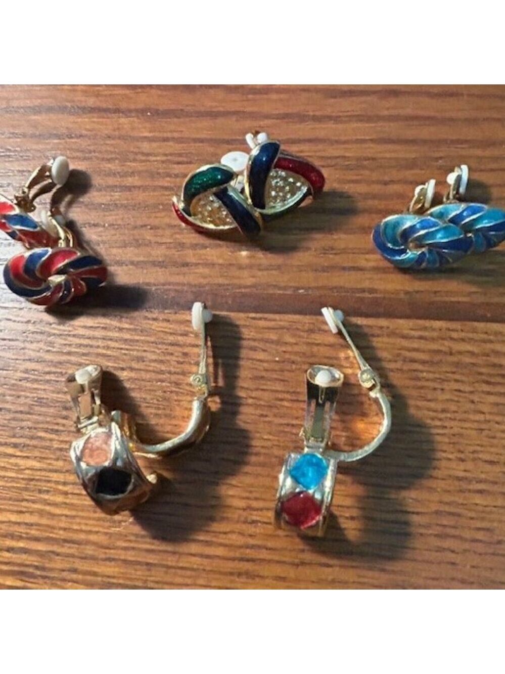 5 Pair of beautiful, colorful, clip earrings